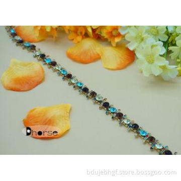 Colorful Bling Bling Metal Beaded Rhinestone Trim For Ladie
